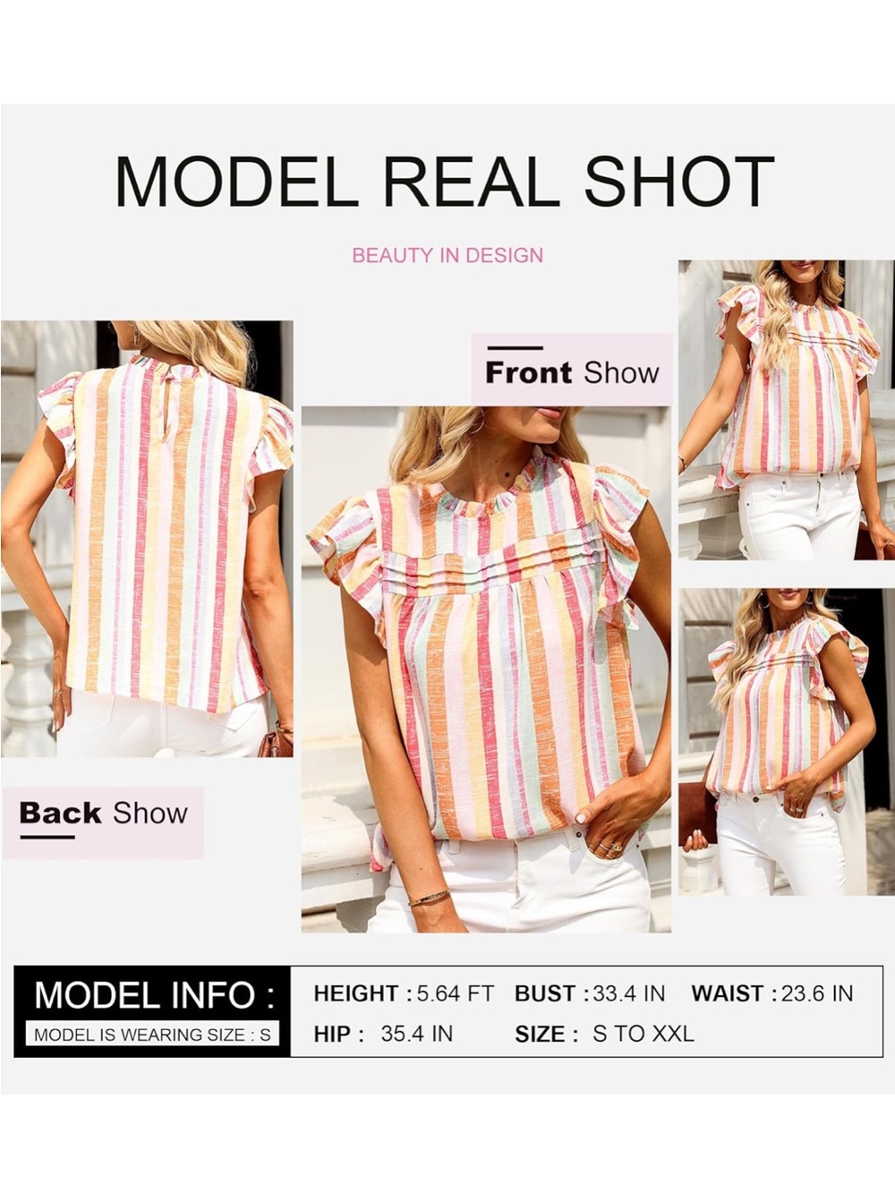 Amazon Striped Ruffle Sleeve Blouse - Pink & Orange